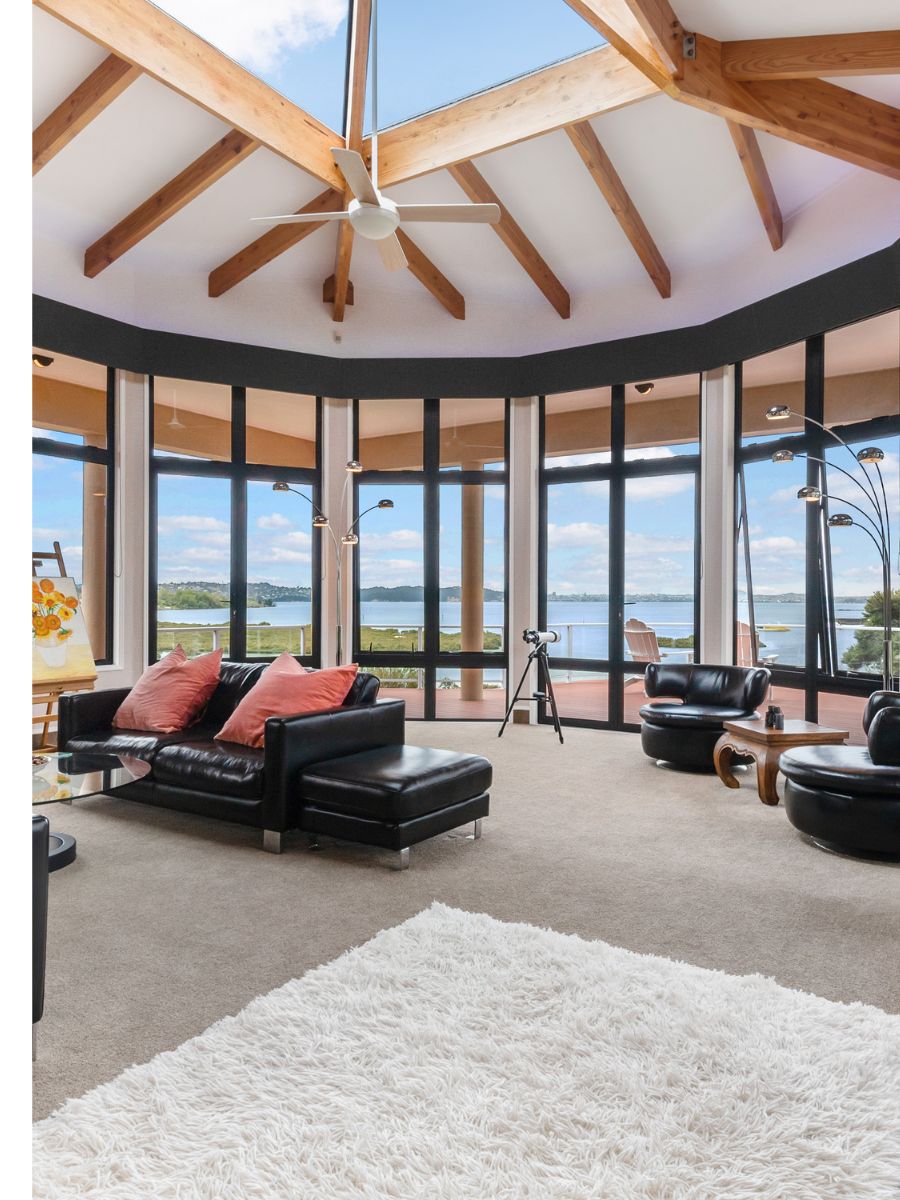Auckland home interior with water views for property guidance